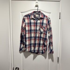 255-TNA Boyfriend fit plaid flannel button up top